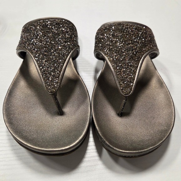 Kenneth Cole Reaction Shoes - Kenneth Cole Reaction Women 7.5 Slim Slider Pewter Rhinestone Thong Sandals Gray